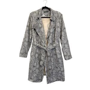 INC International Concepts Trench Coat Womens XL Gray Snakeskin Belted Formal
